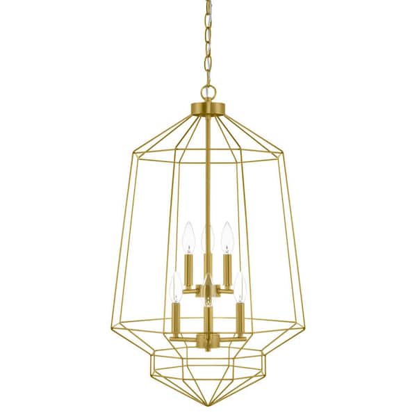 Winfield 6-Light Gold Caged Tier Chandelier Light Fixture with Geometric Metal Shade