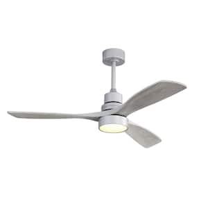 52 in. Indoor Silver Ceiling Fan LED Light with 6-Speed Remote Silver 3 Wood Blade Reversible DC Motor for Bedroom
