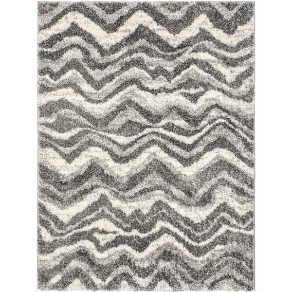 Well Woven Celeste Tomar Modern Chevron Shag Grey 7 ft. 10 in. x 9 ft. 10 in. Area Rug