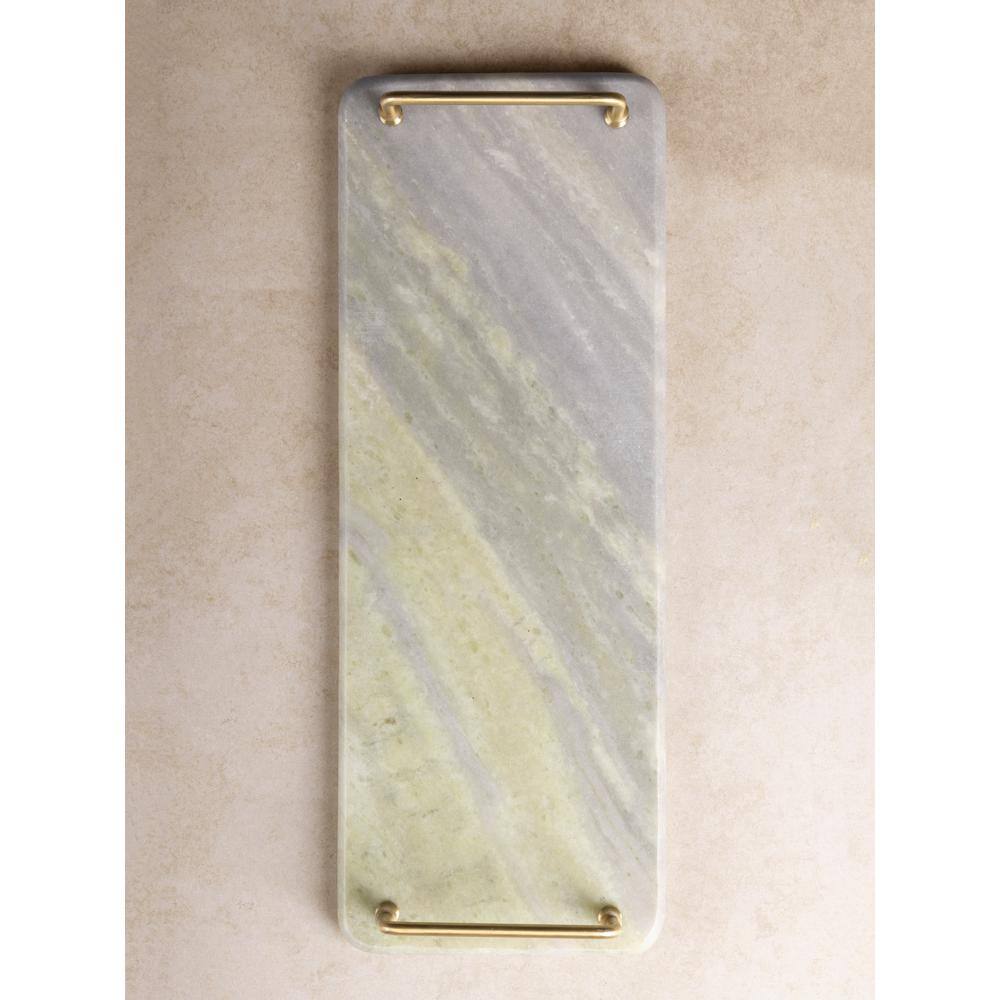 Osaka Green Onyx Marble Tray with Gold Handles