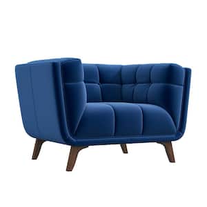 Allen Mid-Century Blue Tufted Tight Back Velvet Upholstered Arm Chair