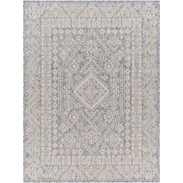 Livabliss Atkins Navy Traditional 5 ft. x 7 ft. Indoor/Outdoor Area Rug