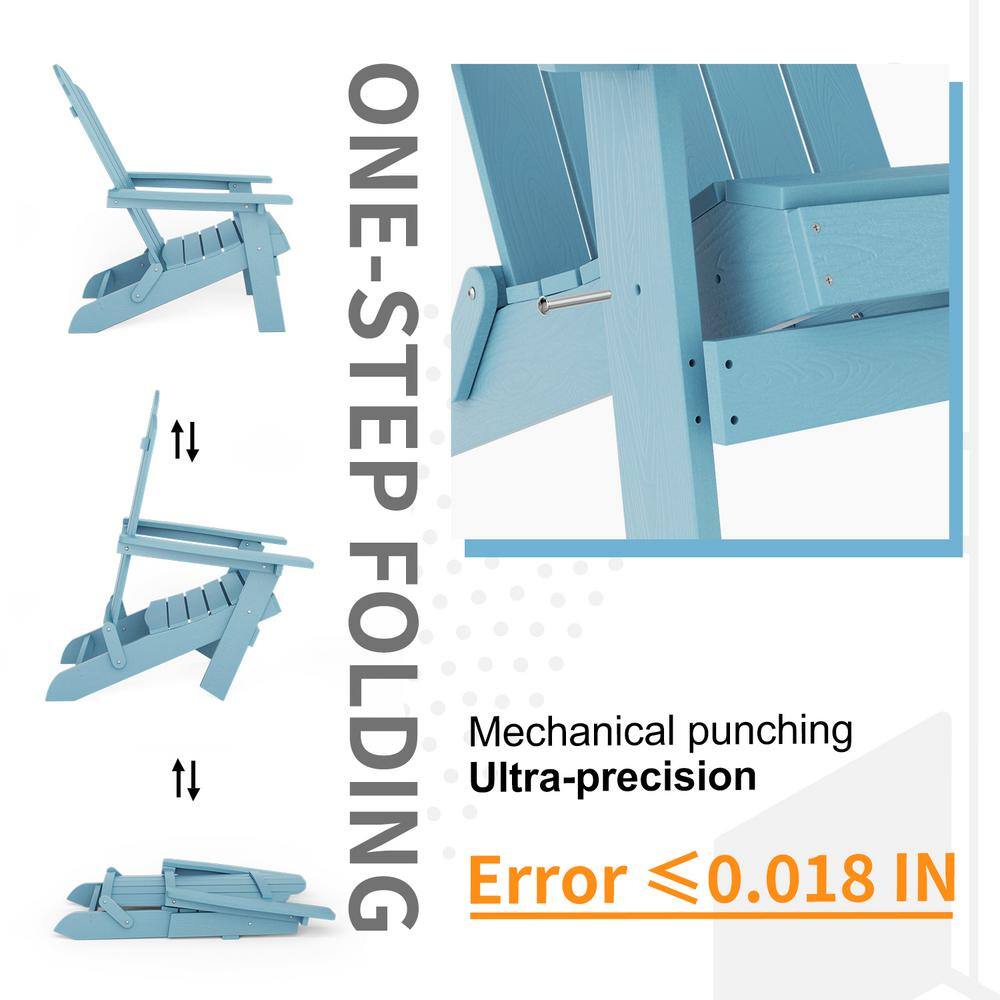 Blue Plastic Folding Adirondack Armchair Set for Outdoor Use