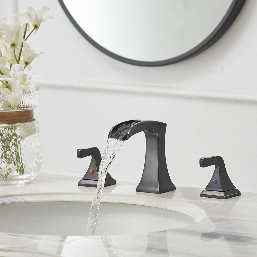 Oil-Rubbed Bronze 8-Inch Widespread Waterfall Bathroom Faucet