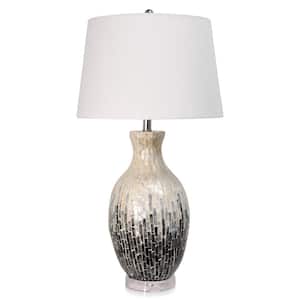 33 in. Capiz Shell on White Ceramic Base Indoor Table Lamp with Fabric Shade