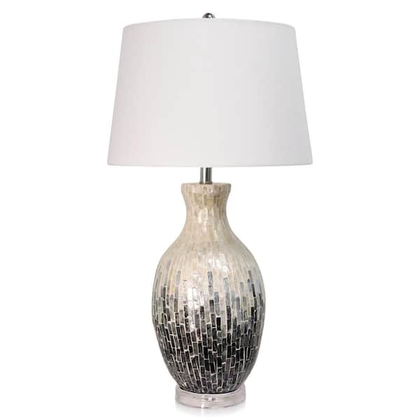 StyleCraft 33 in. Capiz Shell on White Ceramic Base Indoor Table Lamp with Fabric Shade