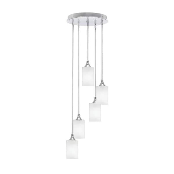 Unbranded Villa 5 Light Chrome Pendant, Cluster Pendant Light with 4 in. White Muslin Glass Shades, No Bulbs Included