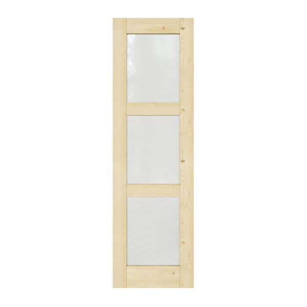24 in. x 80 in. Unfinished Solid Core Pine Wood 3-Lite Tempered Frosted Glass Interior Door Slab