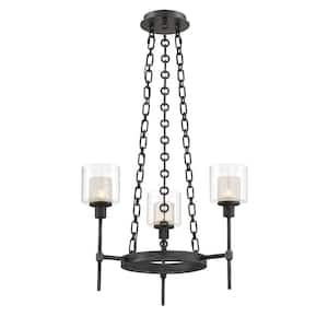 Cazadero 3-Light Weathered Pewter Chandelierwith Clear Glass Shades For Dining Rooms