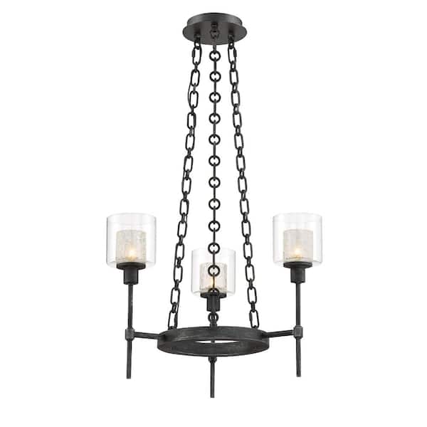 Designers Fountain Cazadero 3-Light Weathered Pewter Chandelierwith Clear Glass Shades For Dining Rooms