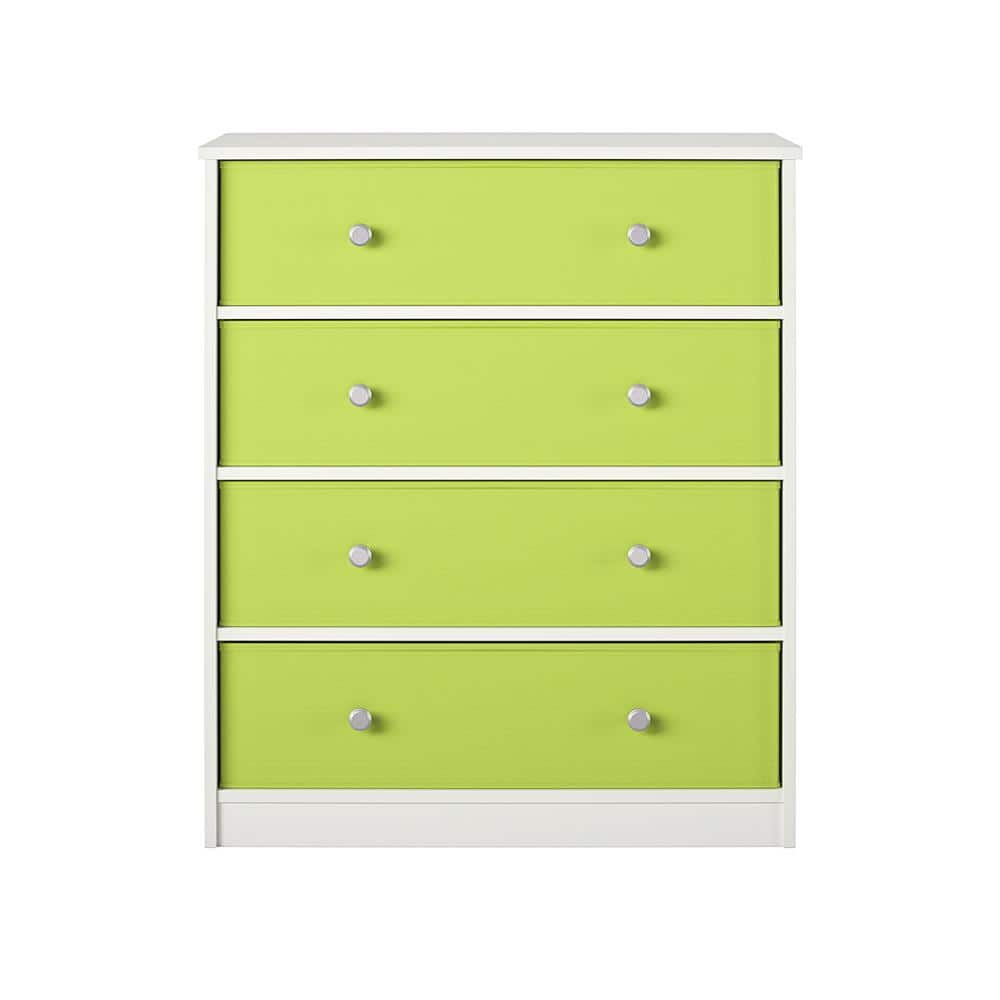 Mya Park, White with Green Bins, 31.65 in Kids Armoire with Drawers