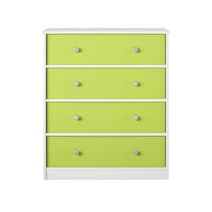 Mya Park, White with Green Bins, 31.65 in Kids Armoire with Drawers