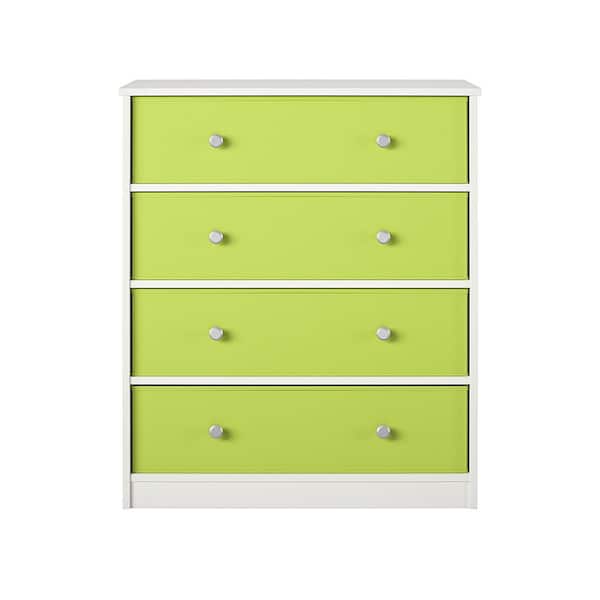 Ameriwood Home Mya Park, White with Green Bins, 31.65 in Kids Armoire with Drawers
