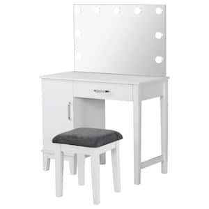 Elijah White and Dark Grey Makeup Vanity Set with LED Lights