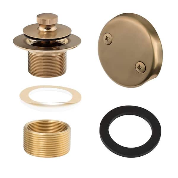 1-Piece Lift and Turn Tub Trim in Champagne Bronze with 2-Hole Overflow Faceplate, No Putty Gasket, Mounting Hardware