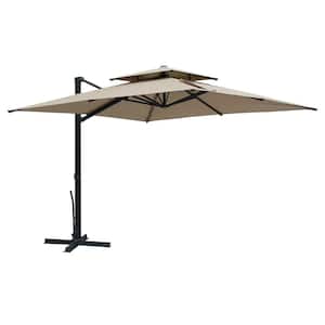 10 ft. Square Double Canopy Outdoor Patio Aluminum Cantilever Umbrella in Taupe