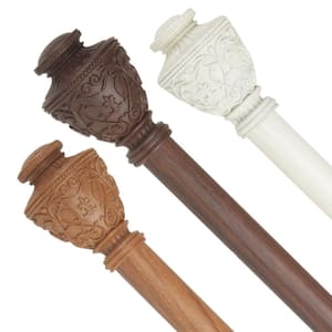 1 inch Adjustable Single Faux Wood Curtain Rod 160-240 inch in Pearl White with Veda Finials