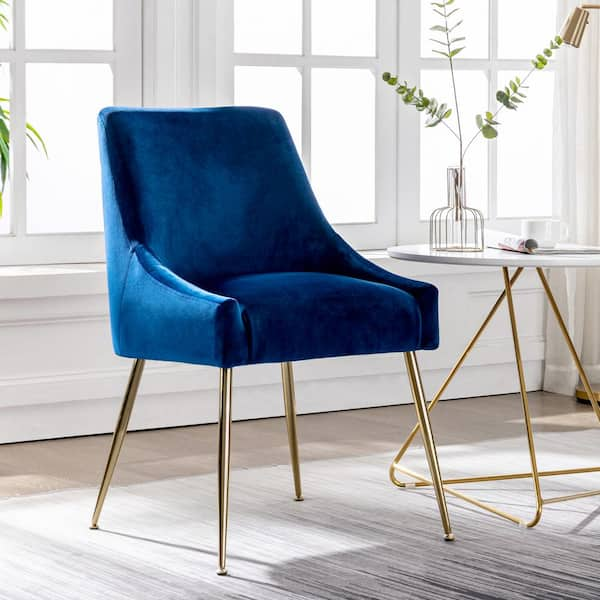 Royal Blue Velvet Channel Tufted Chair Gold Legs