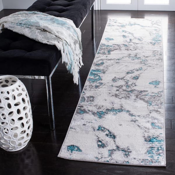 Amelia Gray/Turquoise 2 ft. x 8 ft. Abstract Distressed Runner Rug