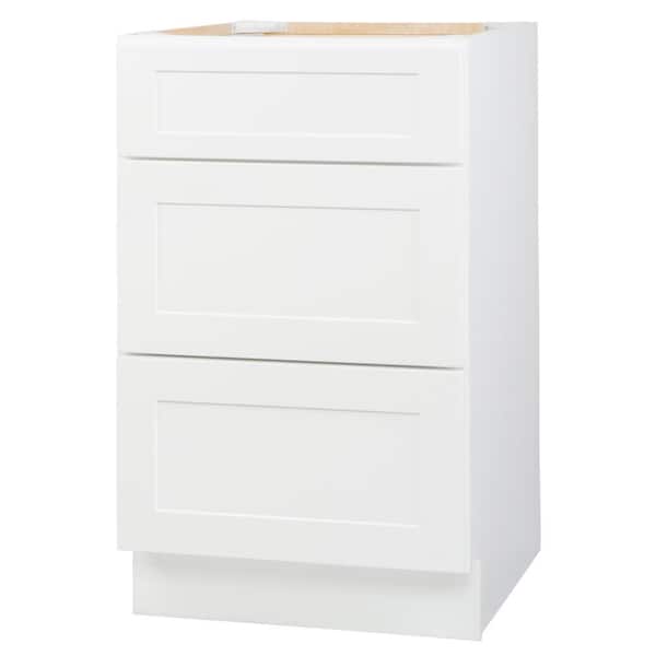 Bremen Ready to Assemble 21x34.5x24 in. Shaker Base Drawer with 1 Standard Drawer with 2 Deep Drawers in White Bremen Ready to Assemble 21x34.5x24 in. Shaker Base Drawer with 1 Standard Drawer with 2 Deep Drawers in White