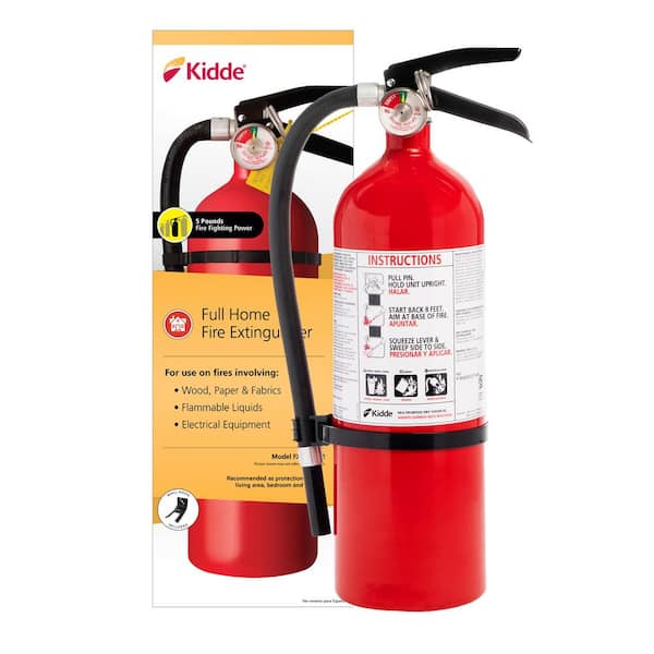Kidde Full Home Fire Extinguisher with Hose, Easy Mount Bracket & Strap, 3-A:40-B:C, Dry Chemical, One-Time Use