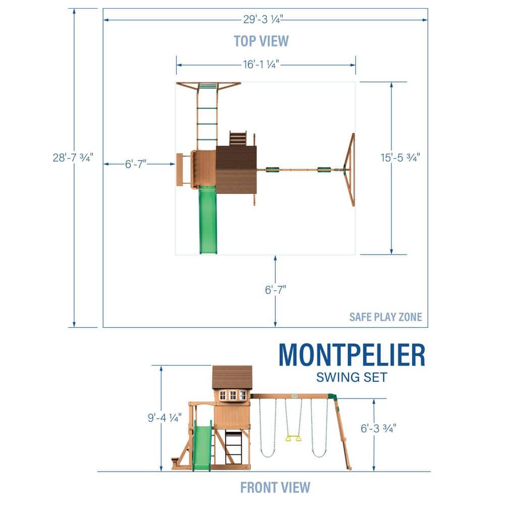 Montpelier Cedar Wood Swing Set with Slide and Monkey Bars