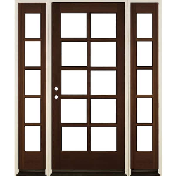 Krosswood Doors 64 in. x 80 in. French RH Full Lite Clear Glass Provincial Stain Hemlock Prehung Front Door with DSL