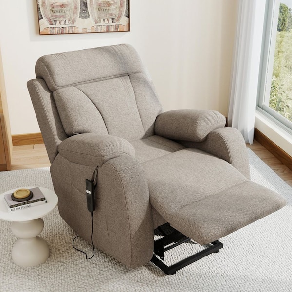 Alfred Modern Brown Upholstered Polyester Power Lift Recliner Chair with Remote Control, Side Pockets