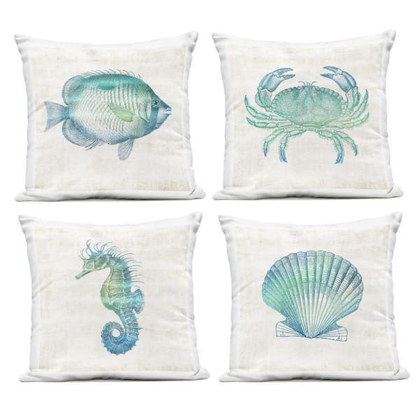 Aquatic Sea Life Impressions Green Square Outdoor Throw Pillow (Set of 4)