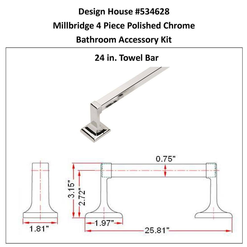 Millbridge Polished Chrome 4-Piece Bathroom Accessory Kit