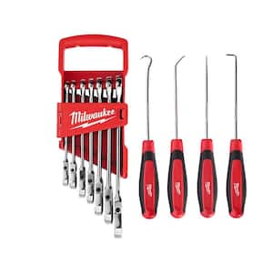 144-Position Flex-Head Ratcheting Combination Wrench Set SAE with Hook and Pick Set (11-Piece)