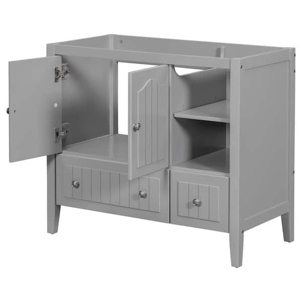 Aoibox 36 in. W x 18.03 in. D x 32.13 in. H Bath Vanity Cabinet without Top in Gray Storage Cabinet with Doors and Drawers