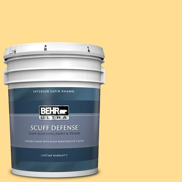 BEHR ULTRA 5 gal. #320B-4 Lemon Pound Cake Extra Durable Satin Enamel Interior Paint & Primer