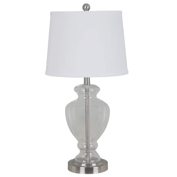 Alsy 26 in. Accents Brushed Nickel Clear Glass Table Lamp with Shade