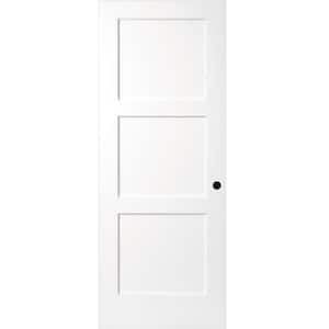 24 in. x 80 in. 3-Panel Equal Shaker White Primed Solid Core Wood Interior Door Slab With Bore