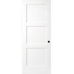 32 in. x 80 in. 3-Panel Equal Shaker White Primed Solid Core Wood Interior Door Slab With Bore