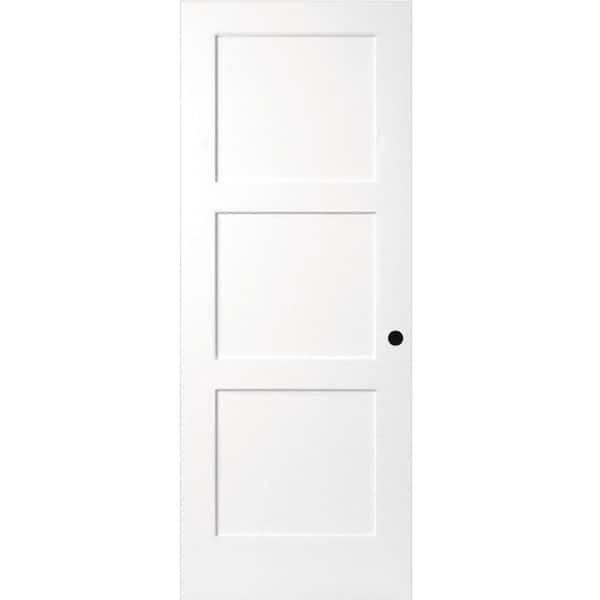 Steves & Sons 32 in. x 80 in. 3-Panel Equal Shaker White Primed Solid Core Wood Interior Door Slab With Bore