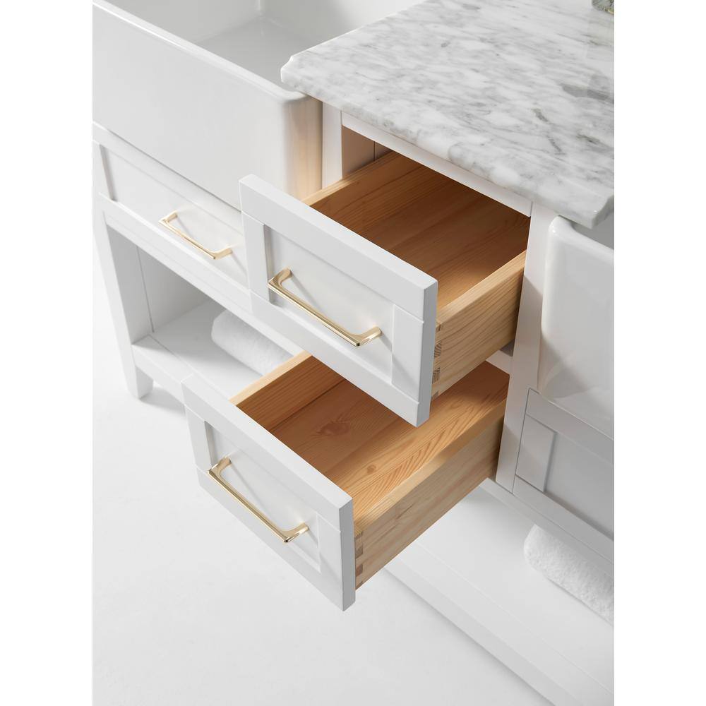Hayley 60" White Farmhouse Double Basin Wood Vanity Set
