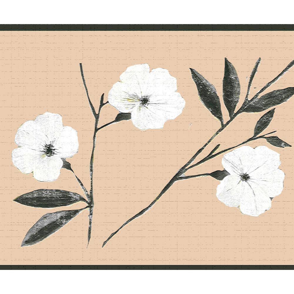 Dundee Deco DDAZBD9297 Peel And Stick Wallpaper Border - Abstract Green Beige Leaves On A Vine