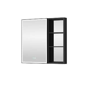 32 in. W x 30 in. H Rectangular Black Aluminum Recessed/Surface Mount LED Medicine Cabinet with Mirror and Outlet