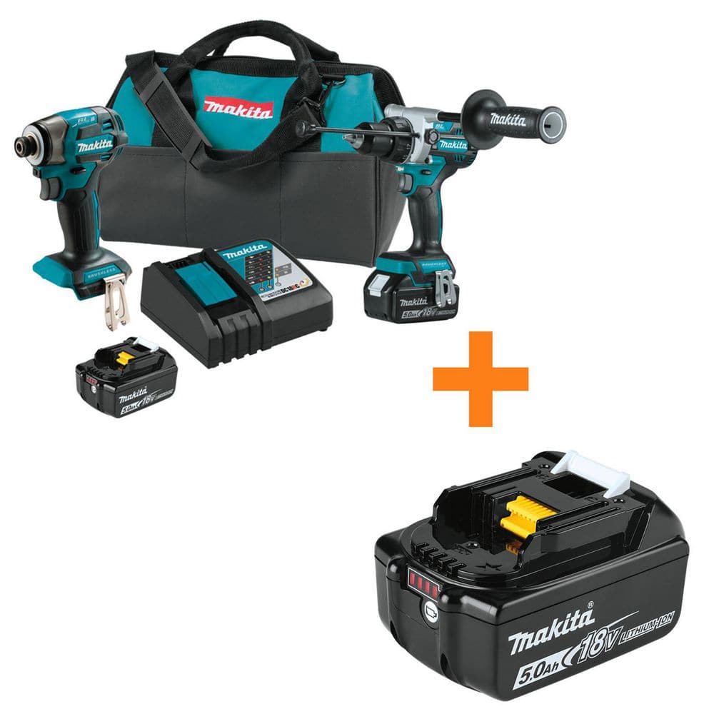 MAKITA 18-Volt LXT Lithium-ion Brushless Cordless 2-piece Combo Kit 5. 0Ah with bonus 18V LXT Lithium-Ion Battery Pack 5. 0Ah (XT297T-BL1850B)