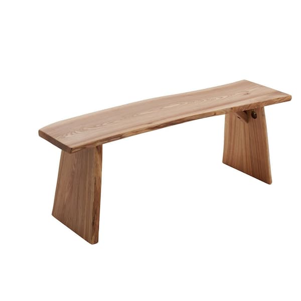 47.5 in. Natural Elm Solid Wood Bench Living/Dining Room Dual-Use Dining Bench, Indoor Wooden Long Bench