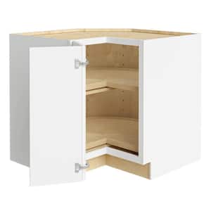 Newport Pacific White Plywood Shaker Assembled Lazy Suzan Corner Kitchen Cabinet Left 24 in W x 33 in D x 34.5 in H