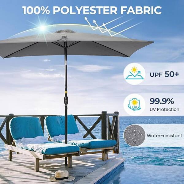 100 uv protection patio umbrella Kiss the Water 10' x 6.5' Umbrella, Rectangular Patio Umbrella, Metal Pole Square Outdoor with Crank and Push Button Tilt, Large Outdoor Umbrella with Polyester Canopy, Dark Red diameter pole provides strong stability and rust resistance 10-Foot Outdoor Tilting Patio Umbrella