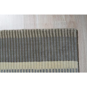 Light Green 8 ft. x 10 ft. Hand-Knotted Wool Modern Knotted Striped Rug Area Rug