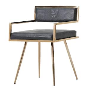 Black and Gold Leatherette Upholstered Metal Dining Chair with Splayed Legs