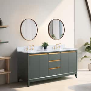 72 in. W x 22 in. D x 34 in. H Double Sink Bathroom Vanity in Vintage Green with Engineered Marble Top