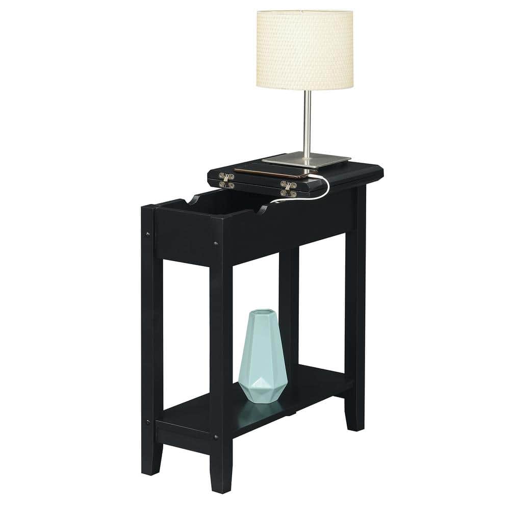 American Heritage Black Flip Top End Table with USB Charging