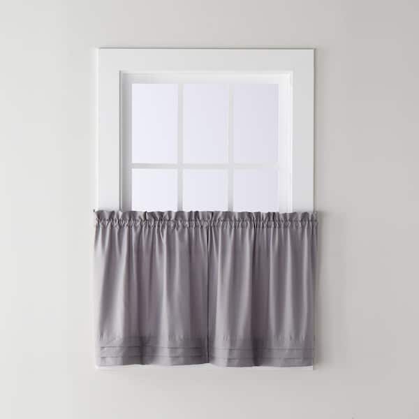 Saturday Knight Holden Dove Gray Polyester Rod Pocket Tier Curtain - 57 in. W x 45 in. L