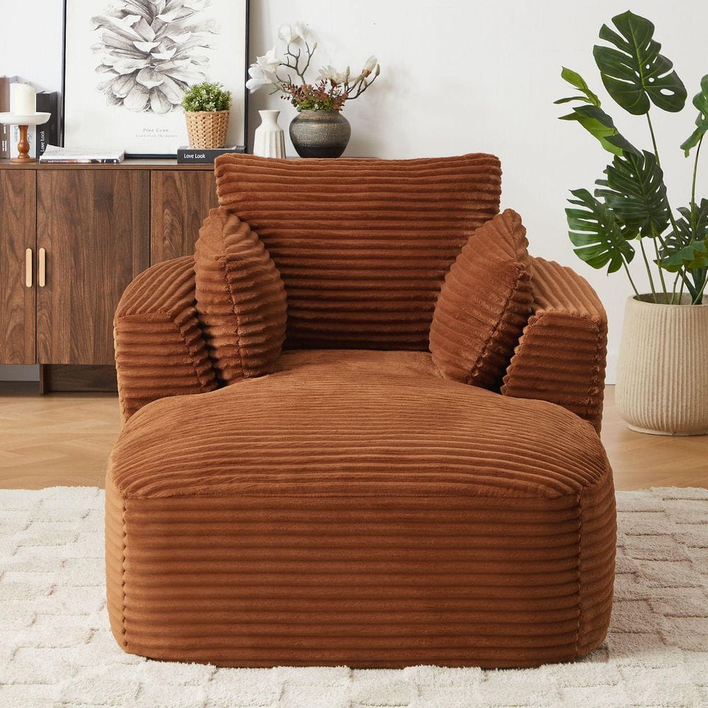 Seafuloy Orange Corduroy Fabric Accent Arm Chair, Chaise Lounge ...